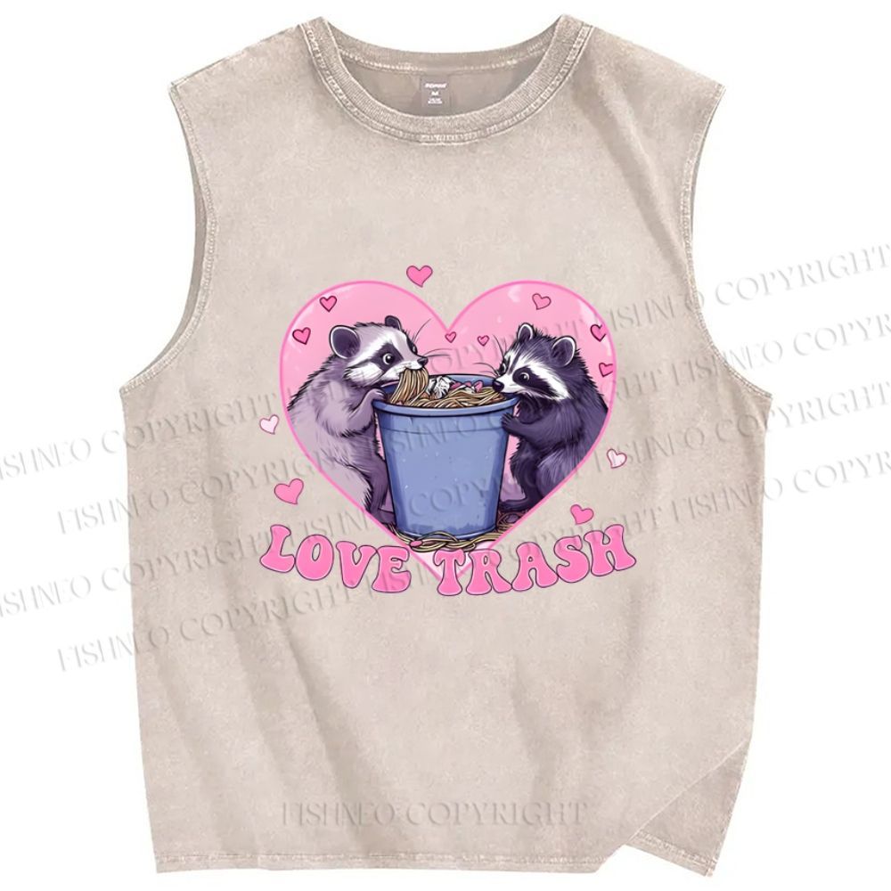 Unisex Raccoon's Trashy Love Printed Washed Tank Top