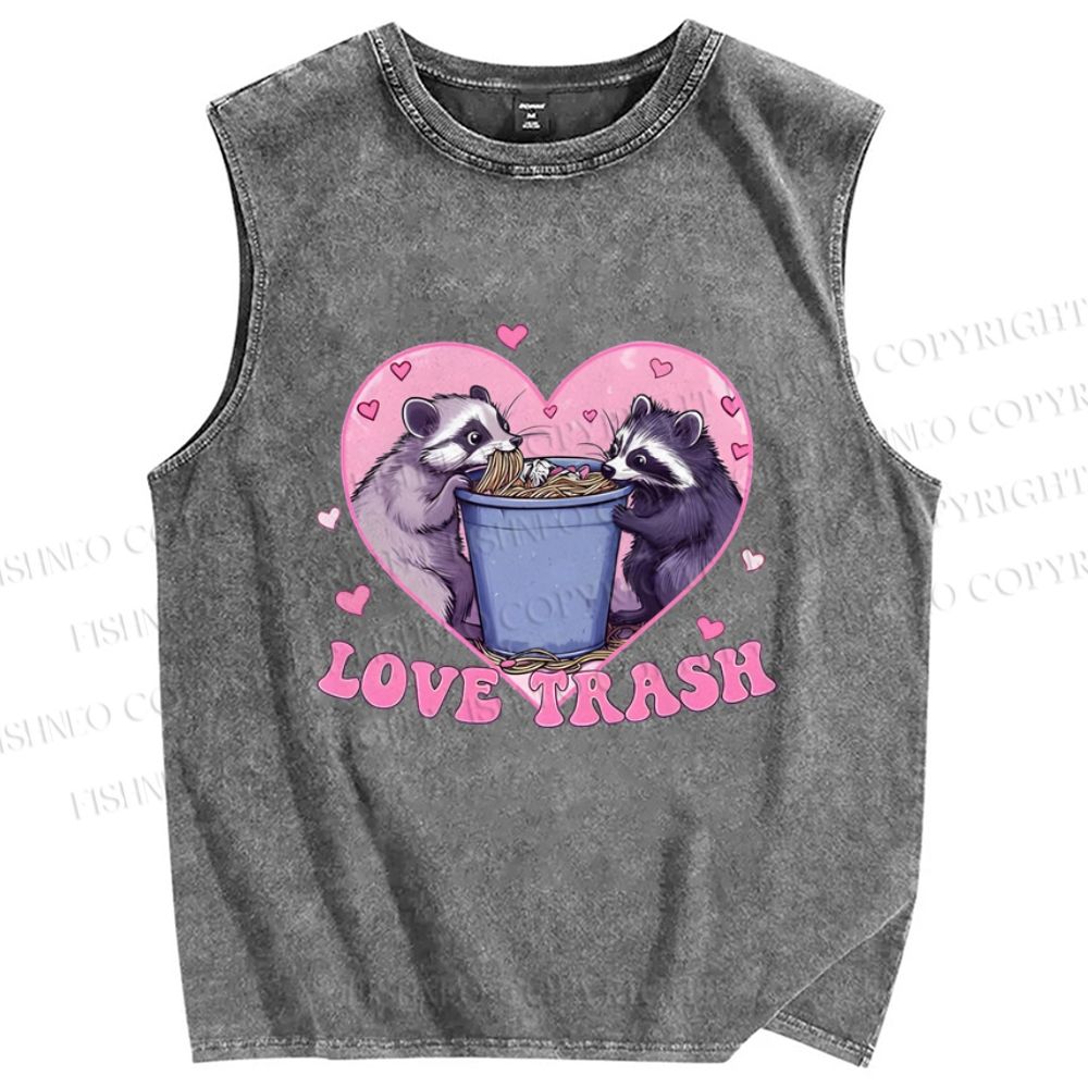 Unisex Raccoon's Trashy Love Printed Washed Tank Top