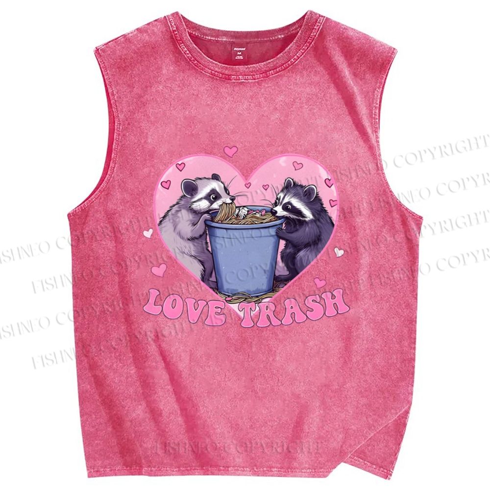 Unisex Raccoon's Trashy Love Printed Washed Tank Top