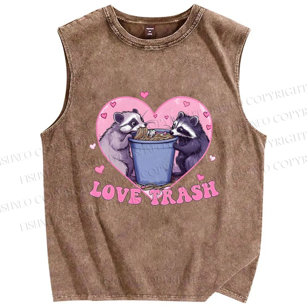 Unisex Raccoon's Trashy Love Printed Washed Tank Top