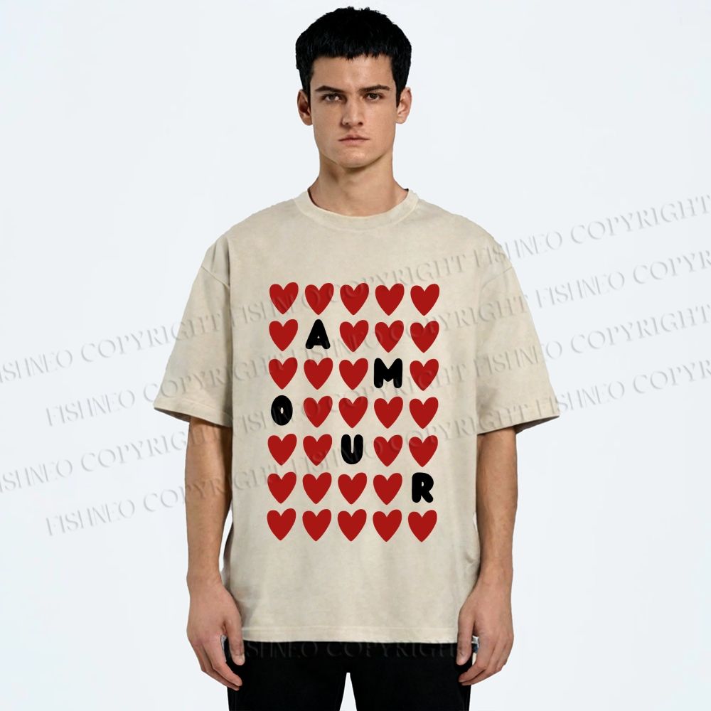 Unisex AMOUR Hearts Printed Washed Tee