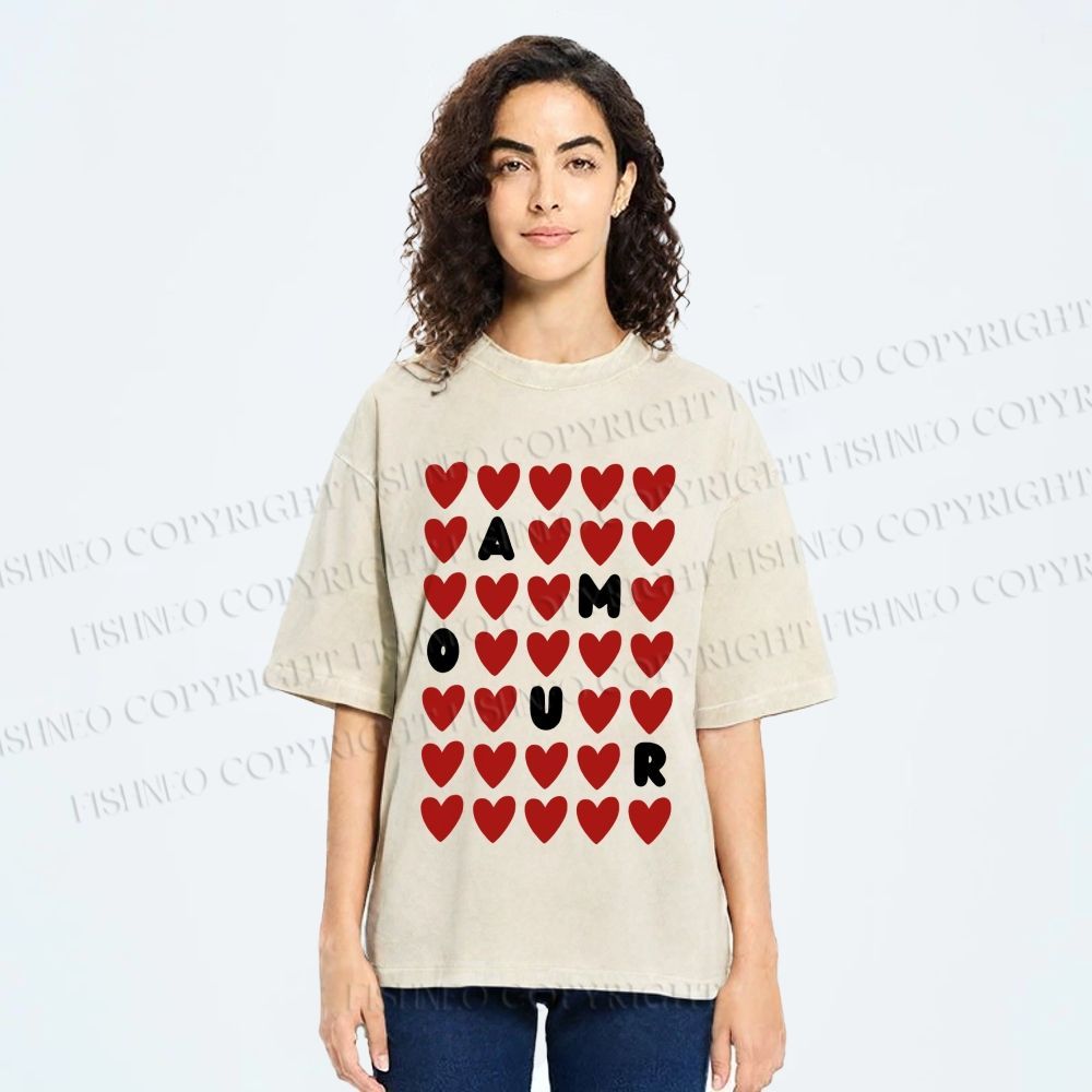 Unisex AMOUR Hearts Printed Washed Tee
