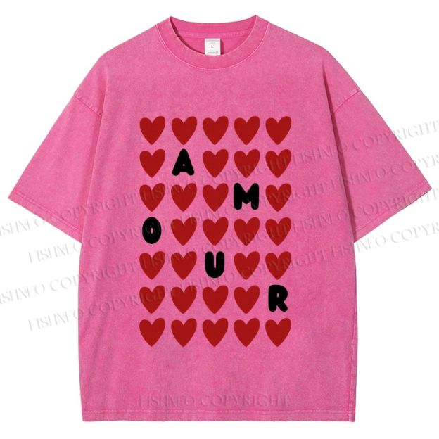 Unisex AMOUR Hearts Printed Washed Tee