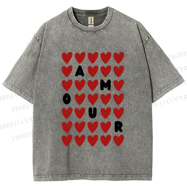 Unisex AMOUR Hearts Printed Washed Tee
