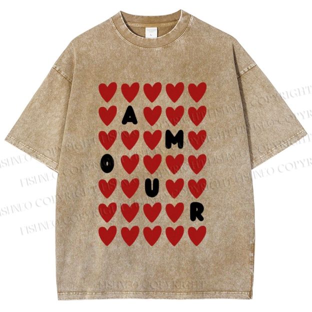 Unisex AMOUR Hearts Printed Washed Tee