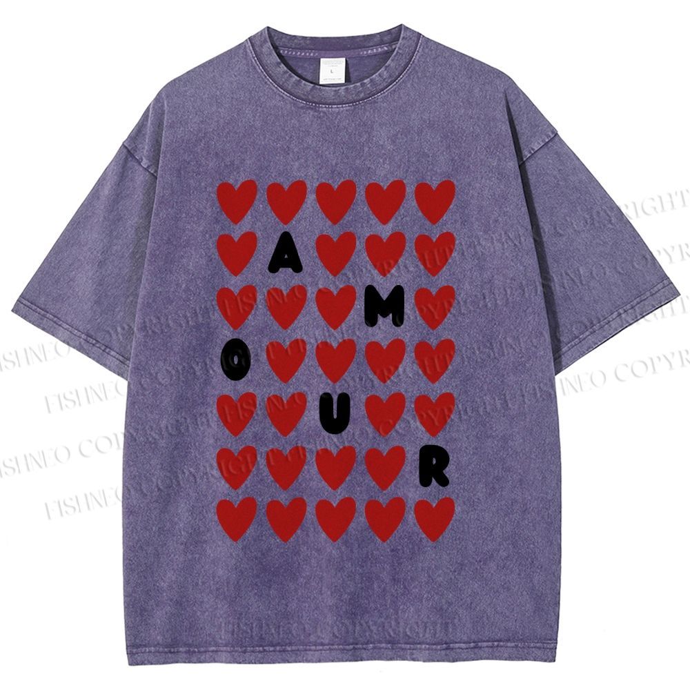 Unisex AMOUR Hearts Printed Washed Tee