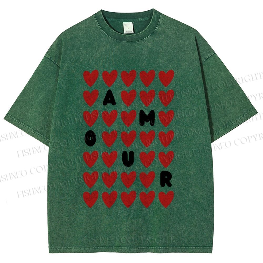 Unisex AMOUR Hearts Printed Washed Tee