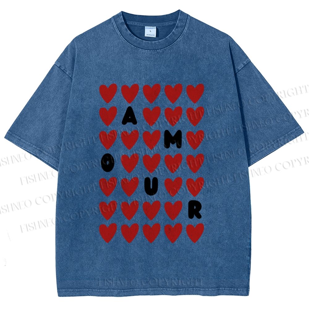 Unisex AMOUR Hearts Printed Washed Tee