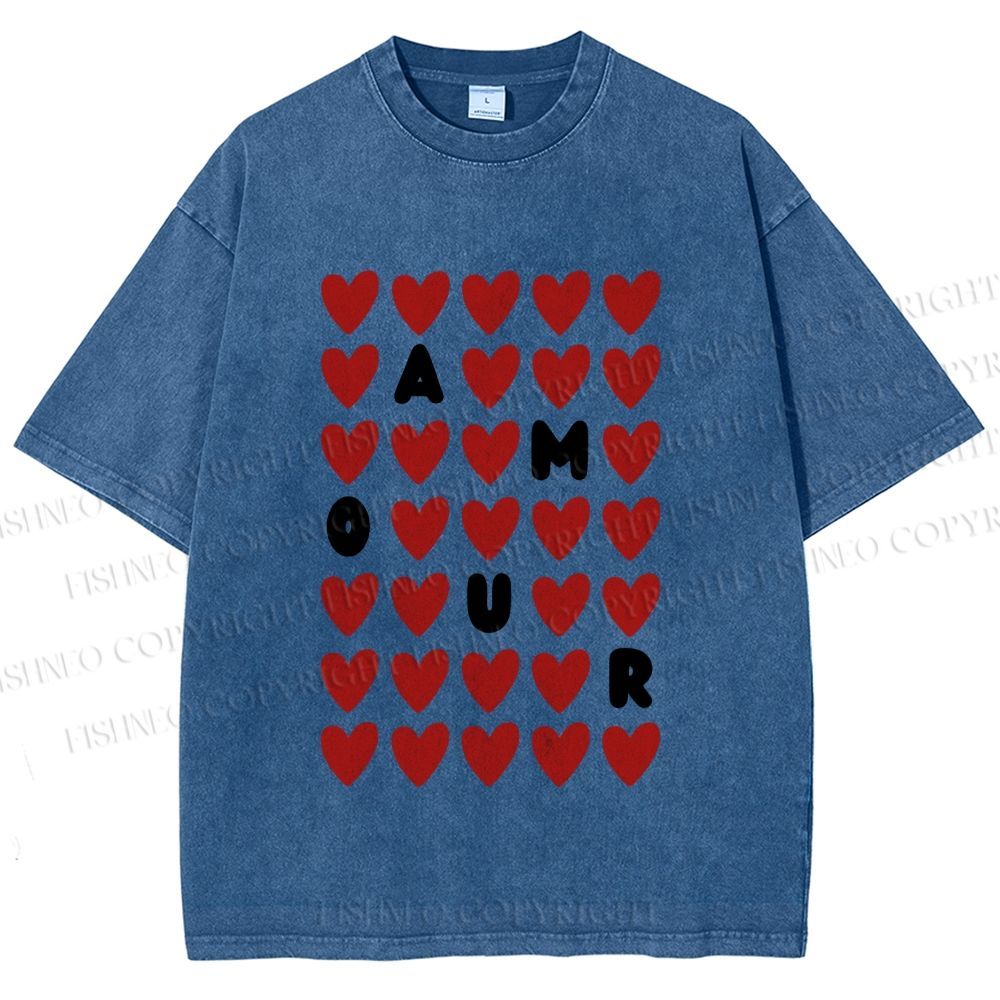Unisex AMOUR Hearts Printed Washed Tee