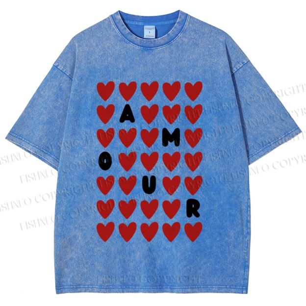 Unisex AMOUR Hearts Printed Washed Tee