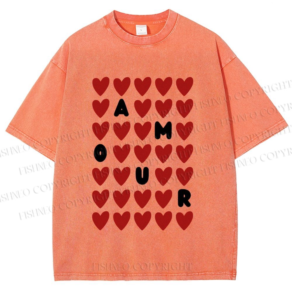 Unisex AMOUR Hearts Printed Washed Tee