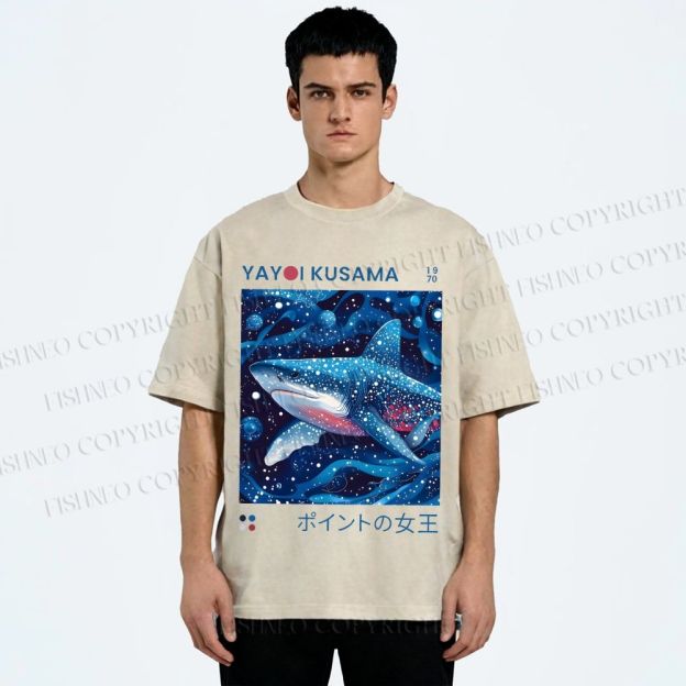 Unisex Yayoi Kusama Shark Printed Washed Tee