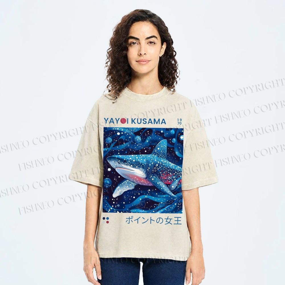 Unisex Yayoi Kusama Shark Printed Washed Tee