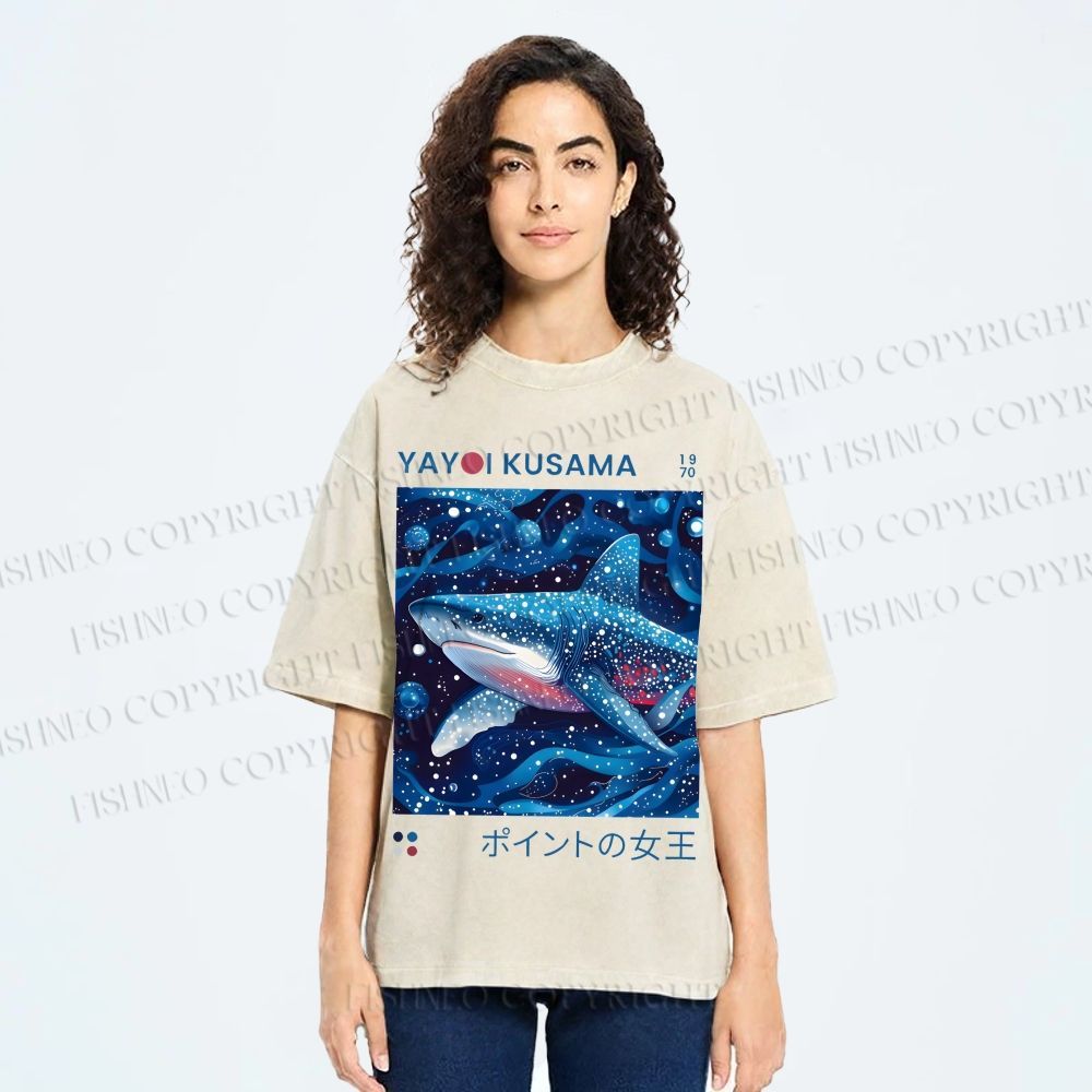 Unisex Yayoi Kusama Shark Printed Washed Tee