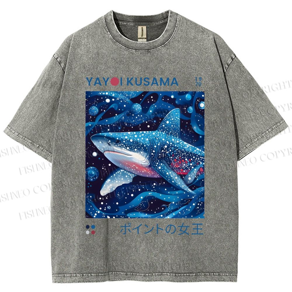 Unisex Yayoi Kusama Shark Printed Washed Tee