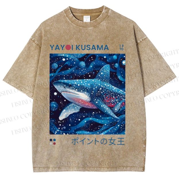 Unisex Yayoi Kusama Shark Printed Washed Tee