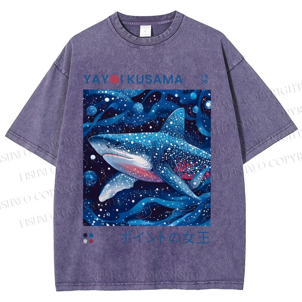 Unisex Yayoi Kusama Shark Printed Washed Tee