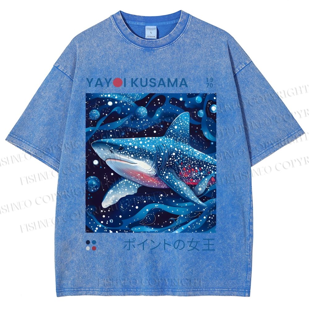 Unisex Yayoi Kusama Shark Printed Washed Tee