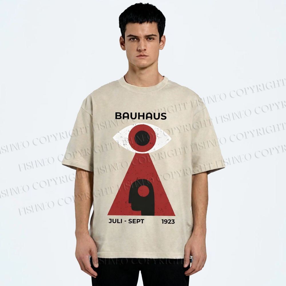 Unisex Bauhaus Art Geometric Eye Printed Washed Tee
