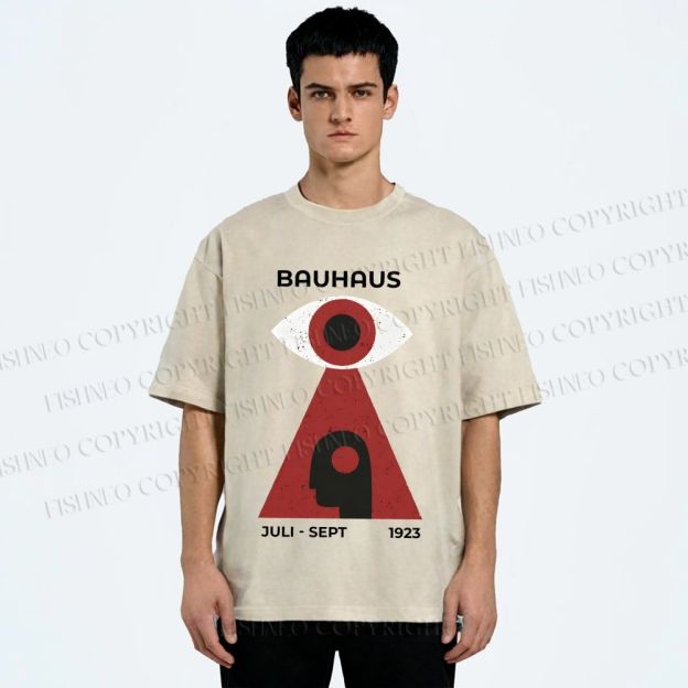 Unisex Bauhaus Art Geometric Eye Printed Washed Tee