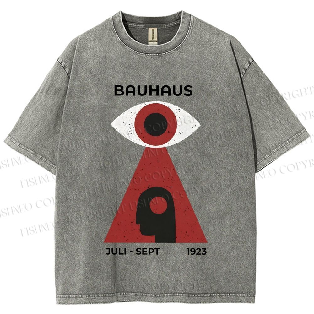 Unisex Bauhaus Art Geometric Eye Printed Washed Tee