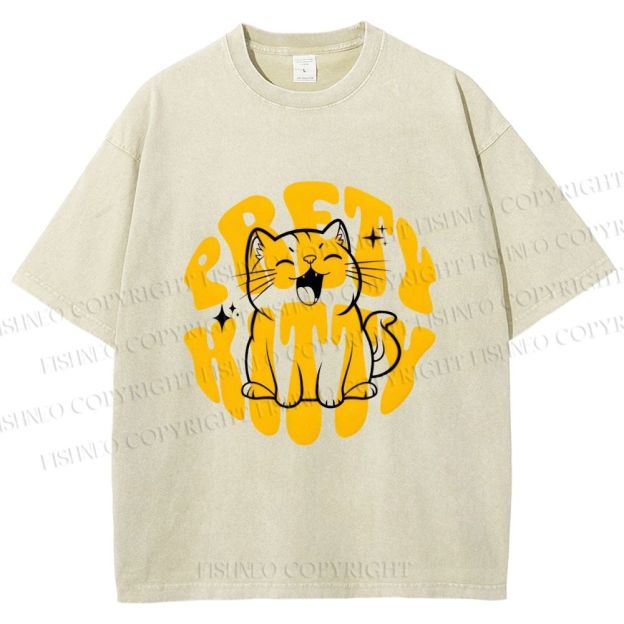 Unisex Pretty Kitty Cat Printed Washed Tee