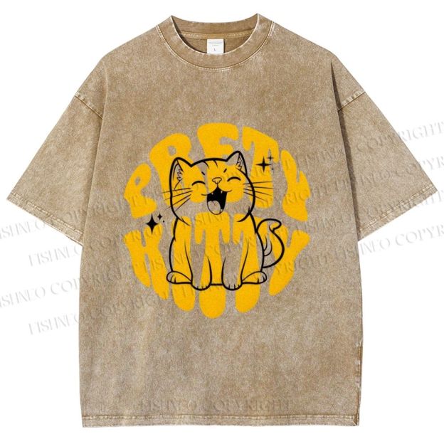 Unisex Pretty Kitty Cat Printed Washed Tee