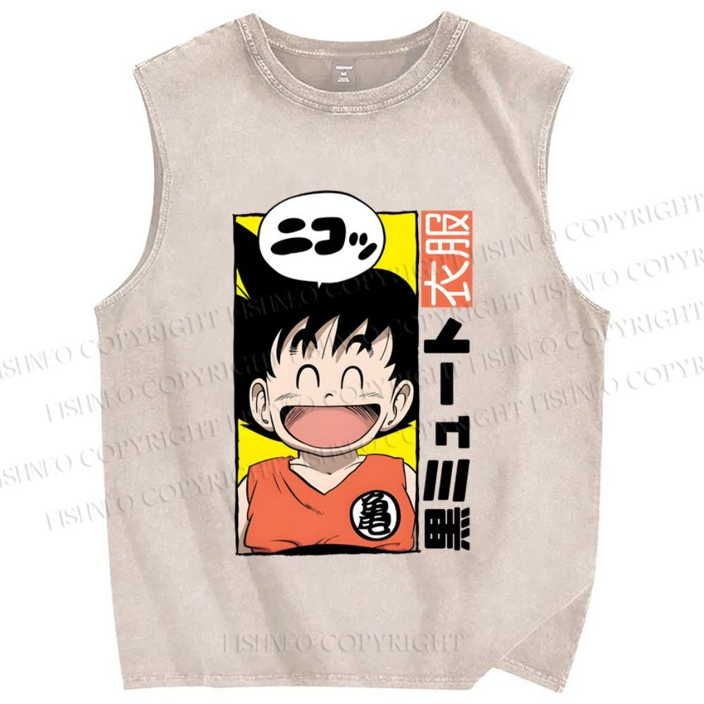 Unisex Son Goku Printed Washed Tank Top