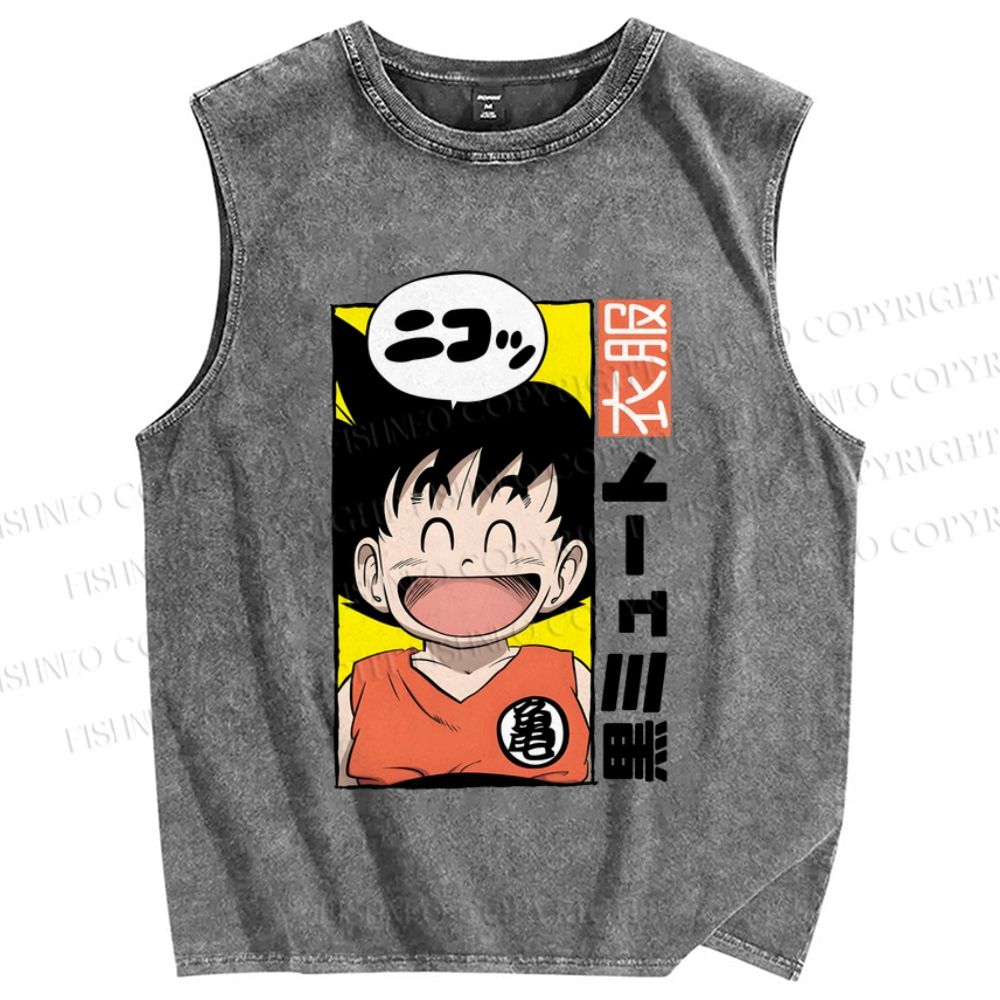 Unisex Son Goku Printed Washed Tank Top