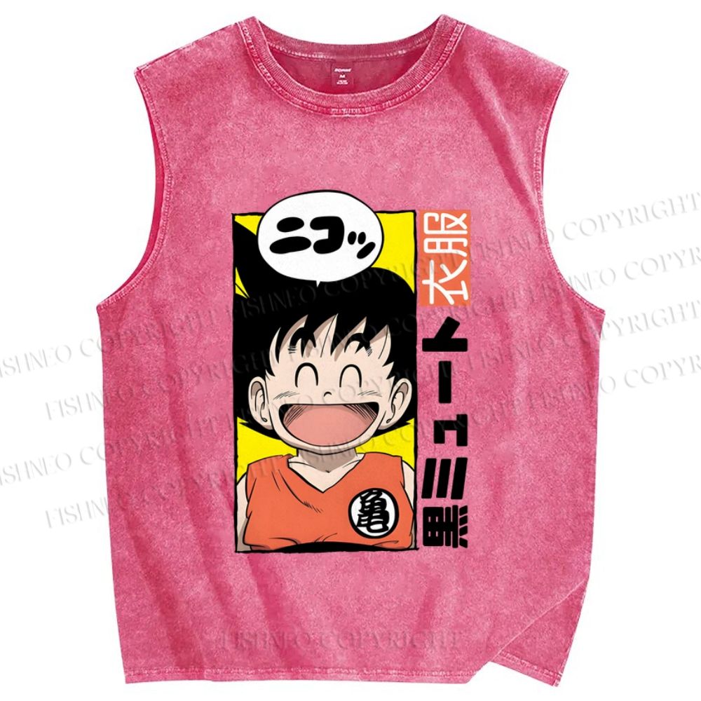 Unisex Son Goku Printed Washed Tank Top