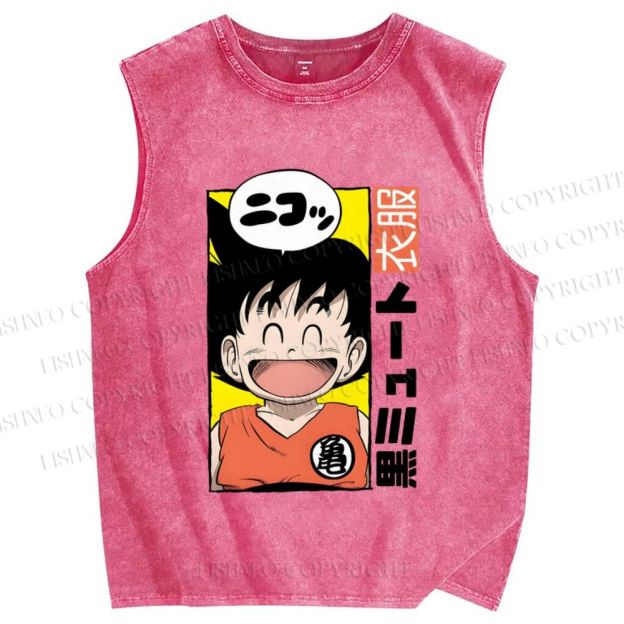 Unisex Son Goku Printed Washed Tank Top