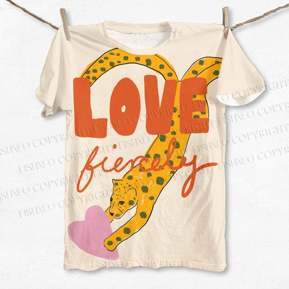 Unisex Funny Panther in Love Printed Classic Cotton T-shirt