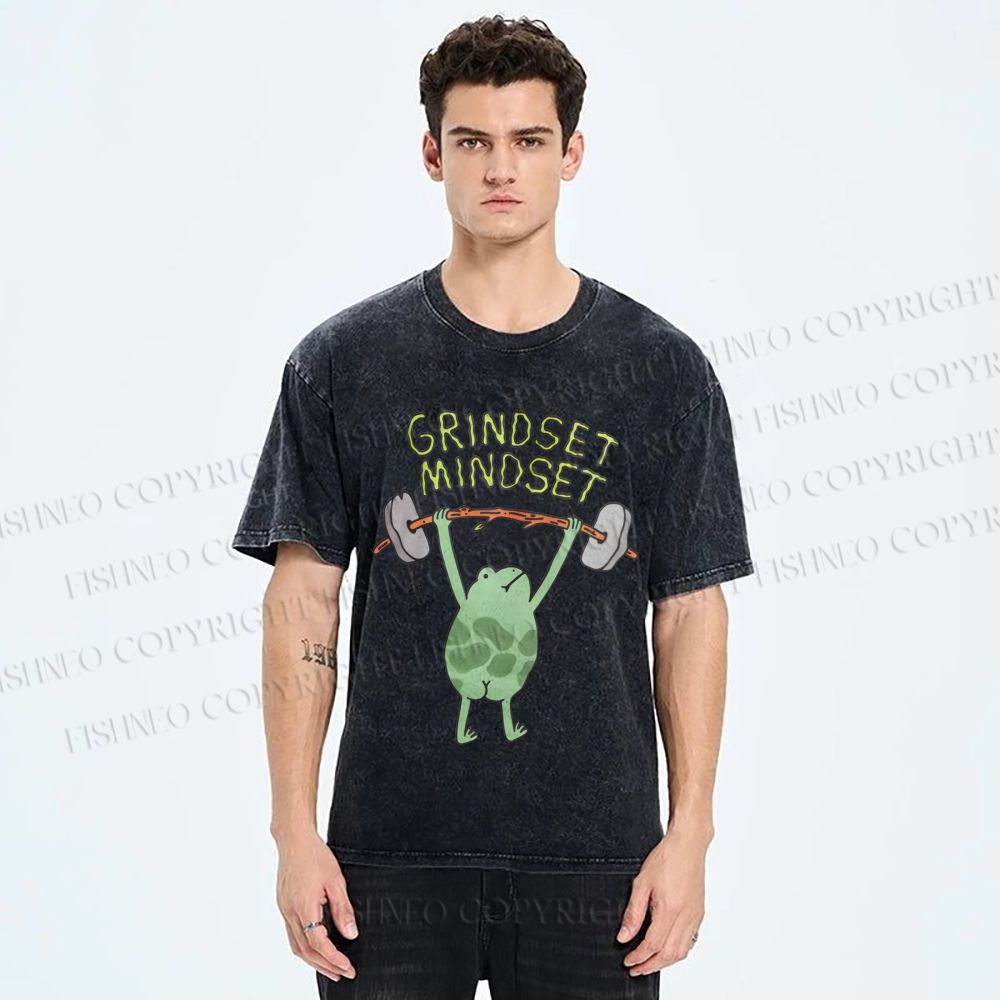 Unisex Grindset Mindset Frog Printed Washed Tee