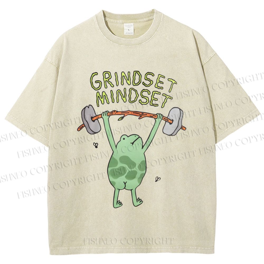 Unisex Grindset Mindset Frog Printed Washed Tee