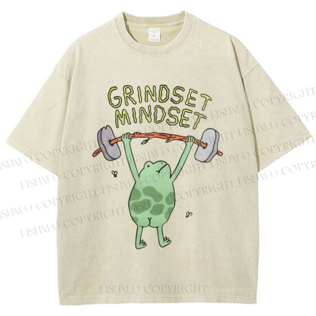 Unisex Grindset Mindset Frog Printed Washed Tee
