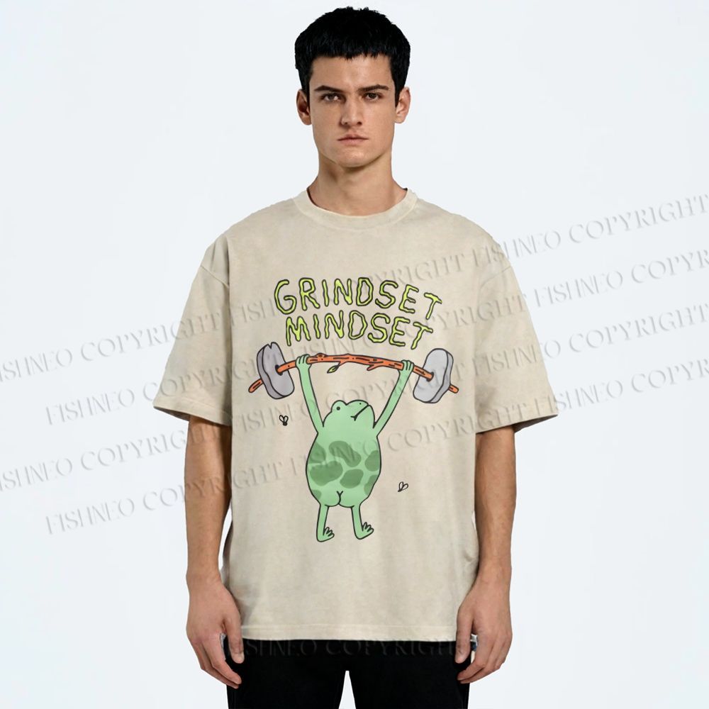 Unisex Grindset Mindset Frog Printed Washed Tee