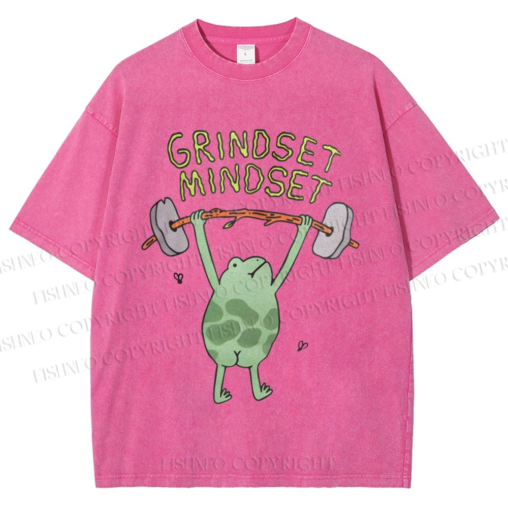 Unisex Grindset Mindset Frog Printed Washed Tee