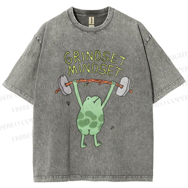 Unisex Grindset Mindset Frog Printed Washed Tee