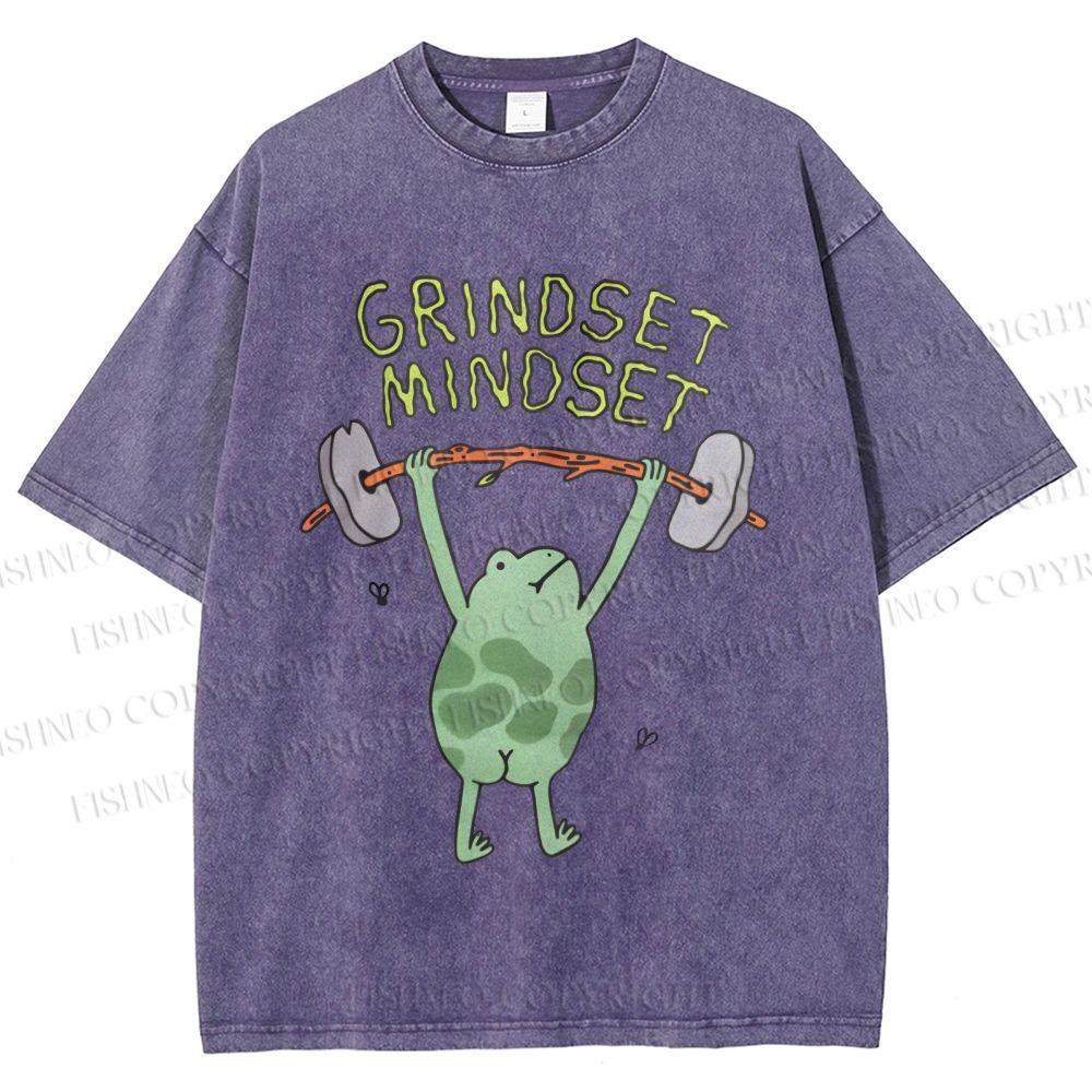Unisex Grindset Mindset Frog Printed Washed Tee