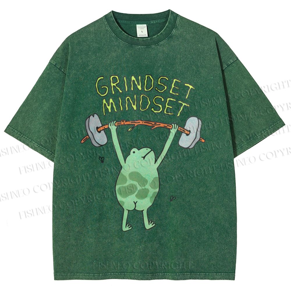 Unisex Grindset Mindset Frog Printed Washed Tee