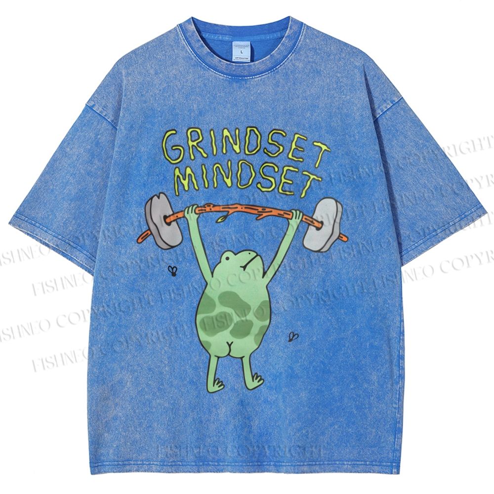 Unisex Grindset Mindset Frog Printed Washed Tee