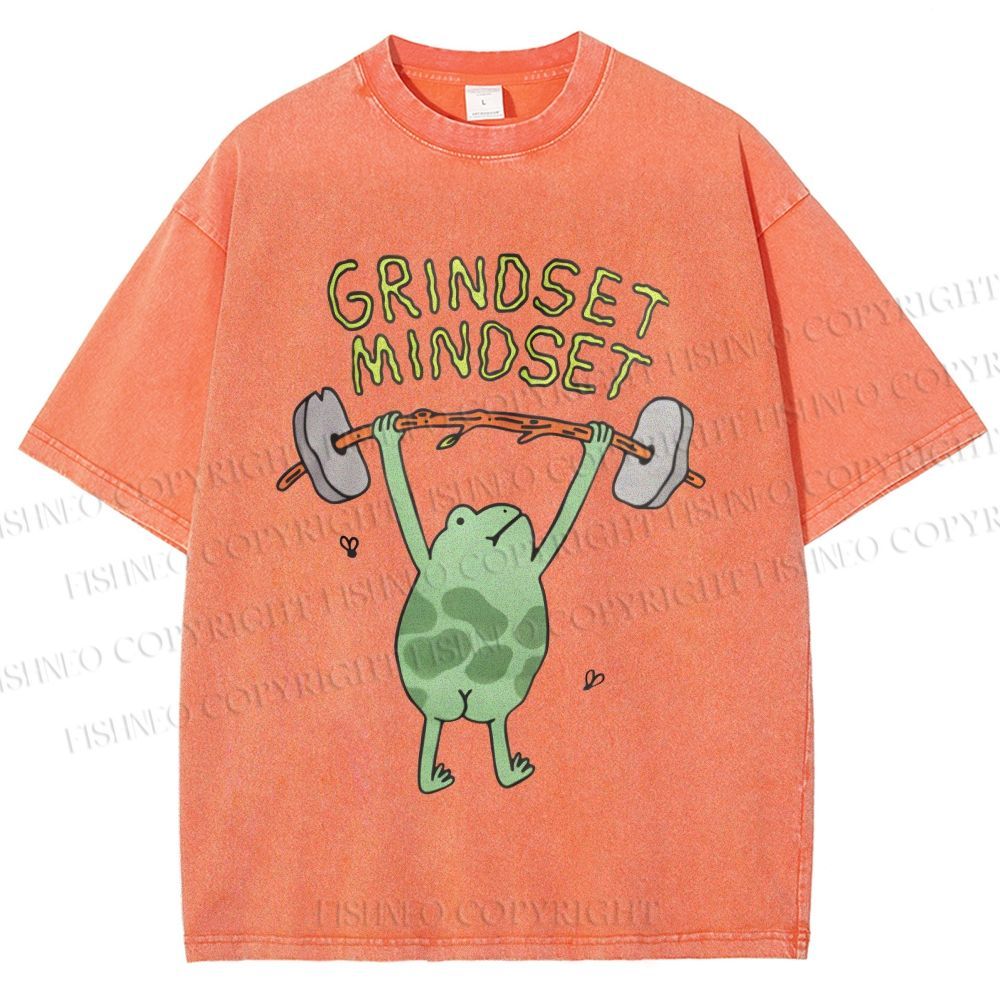 Unisex Grindset Mindset Frog Printed Washed Tee