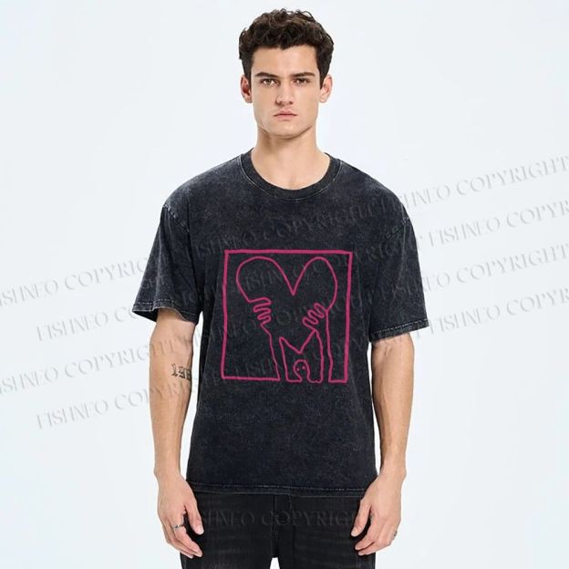 Unisex Heart Printed Washed Tee