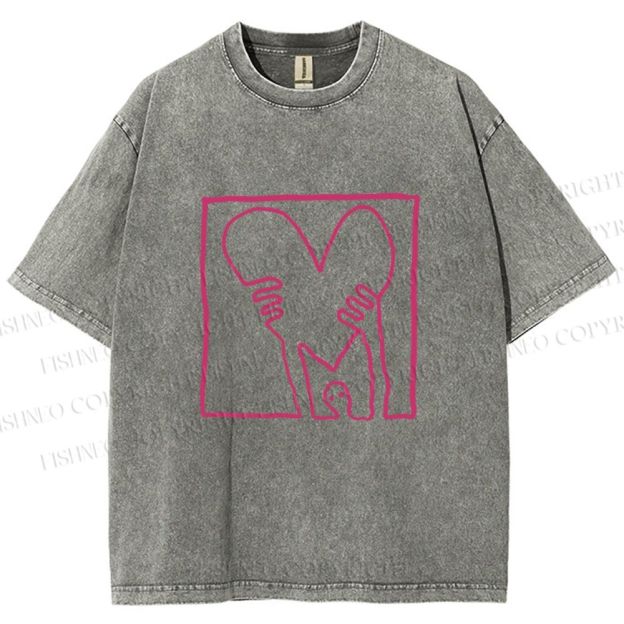 Unisex Heart Printed Washed Tee