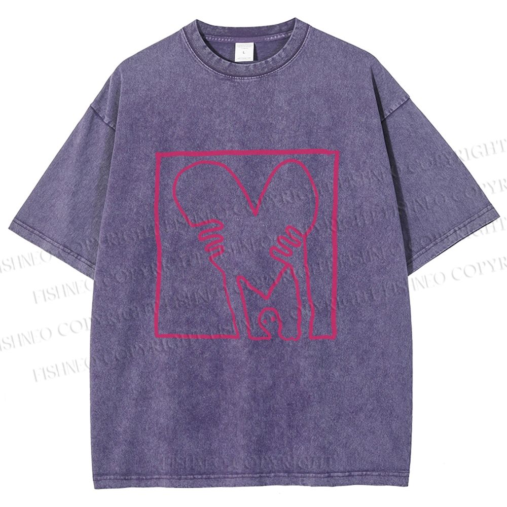 Unisex Heart Printed Washed Tee