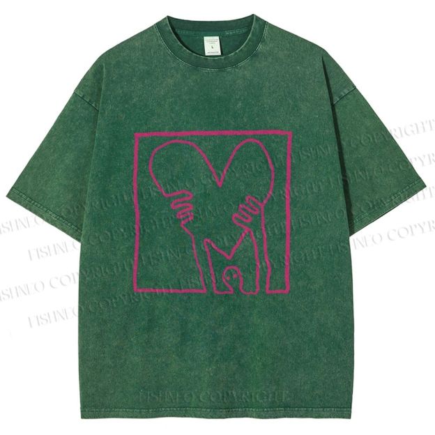Unisex Heart Printed Washed Tee