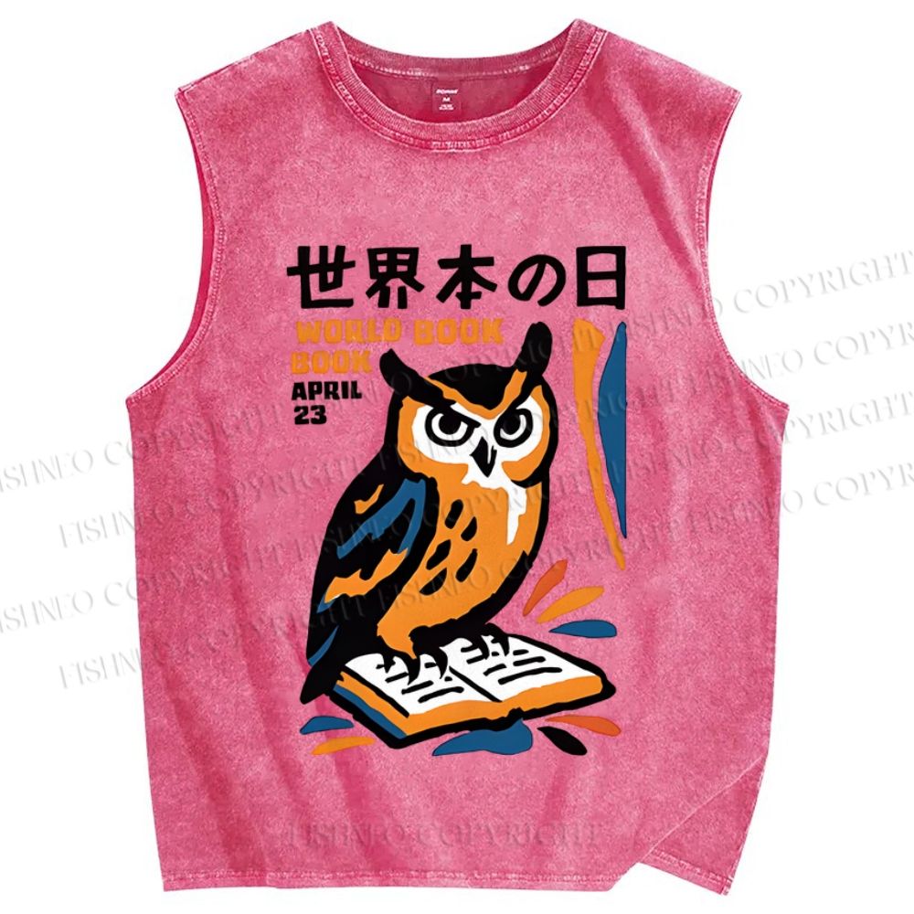 Unisex Funny Eagle Reading Book Printed Washed Tank Top