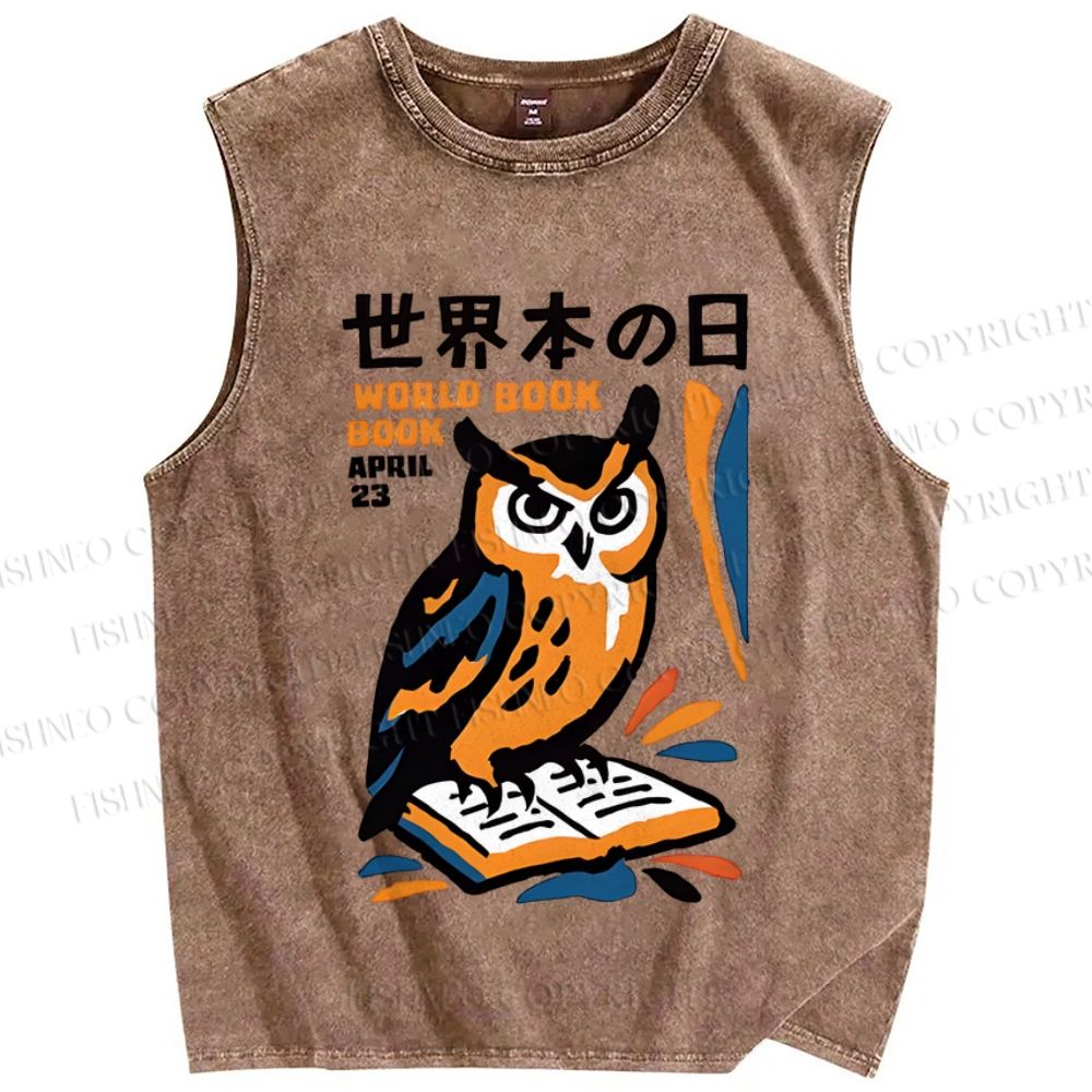 Unisex Funny Eagle Reading Book Printed Washed Tank Top
