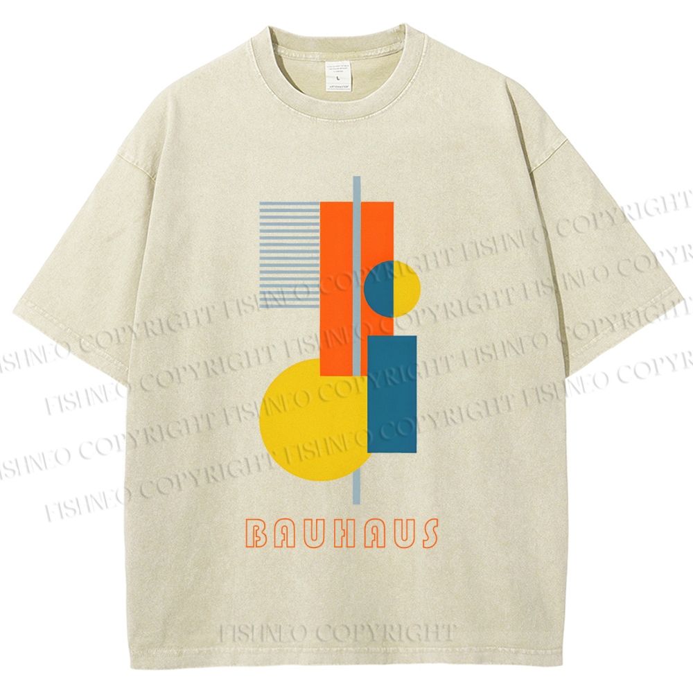 Unisex Bauhaus Colored Geometry Printed Washed Tee