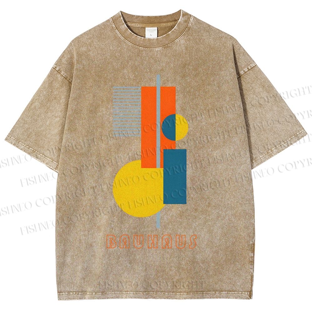 Unisex Bauhaus Colored Geometry Printed Washed Tee